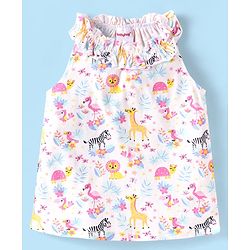 Babyhug Single Jersey Knit Sleeveless Halter Neck Top & Shorts Set with Jungle Theme Print - White & Navy Blue