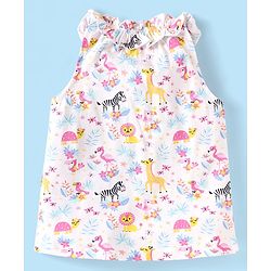 Babyhug Single Jersey Knit Sleeveless Halter Neck Top & Shorts Set with Jungle Theme Print - White & Navy Blue