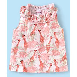 Babyhug Single Jersey Knit Sleeveless Halter Neck Top & Shorts Set with Jungle Theme Print - White & Navy Blue