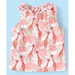 Babyhug Single Jersey Knit Sleeveless Halter Neck Top & Shorts Set with Jungle Theme Print - White & Navy Blue