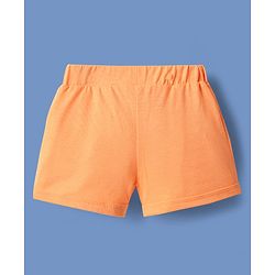 Babyhug Single Jersey Knit Singlet Sleeves Top & Shorts Set With Heart Print & Bow Applique - Orange