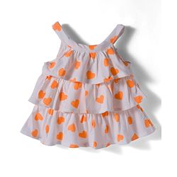 Babyhug 100% Cotton Single Jersey Knit Singlet Sleeves Top & Shorts Set With Heart Print & Bow Applique - Orange