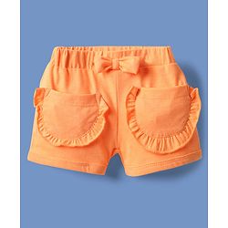 Babyhug Single Jersey Knit Singlet Sleeves Top & Shorts Set With Heart Print & Bow Applique - Orange