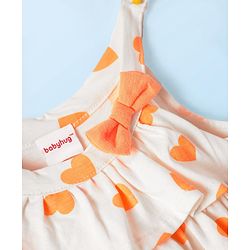 Babyhug Single Jersey Knit Singlet Sleeves Top & Shorts Set With Heart Print & Bow Applique - Orange