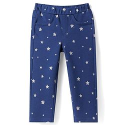 Babyhug Cotton Lycra Knit Full Length Jeggings with Star Foil Print - Navy Blue