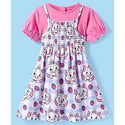Babyhug Disney Single Jersey Knit Half Puffed Sleeves Inner Tee & Frock with Marie Print - Pink
