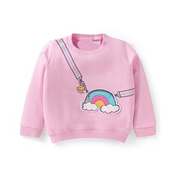 Babyhug Terry Knit Full Sleeves Sweatshirt & Jegging Set with Rainbow Patch - Pink & Navy Blue