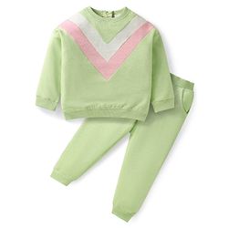 Babyhug Single Jersey Knit Full Sleeves Cut & Sew T-Shirt & Lounge Pant Set - Light Green
