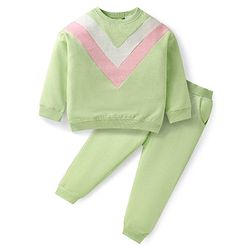 Babyhug Single Jersey Knit Full Sleeves Cut & Sew T-Shirt & Lounge Pant Set - Light Green