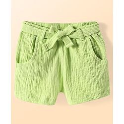 Babyhug Single Jersey Knit Half Cold Shoulder Sleeves Top & Shorts Set With Leaf Print - White & Green