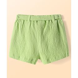 Babyhug Single Jersey Knit Half Cold Shoulder Sleeves Top & Shorts Set With Leaf Print - White & Green