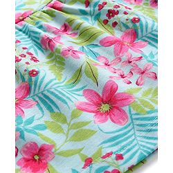 Babyhug Single Jersey Knit Frill Sleeves Top & Shorts Co-Ord Set With Floral & Leaf Print - Sea Green
