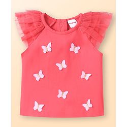 Babyhug Single Jersey Knit Sleeveless Top & Shorts Set With Butterfly Applique - Dark Pink