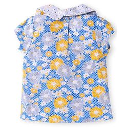 Babyhug Single Jersey Knit Half Sleeves Peter Pan Collared Top & Trouser Set with Floral Print - Yellow
