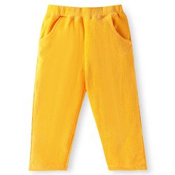 Babyhug Single Jersey Knit Half Sleeves Peter Pan Collared Top & Trouser Set with Floral Print - Yellow