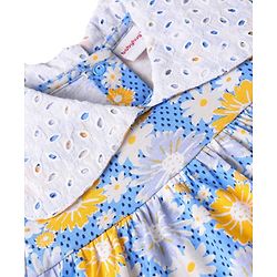 Babyhug Single Jersey Knit Half Sleeves Peter Pan Collared Top & Trouser Set with Floral Print - Yellow