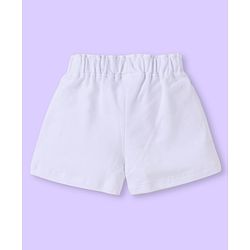 Babyhug Single Jersey Knit Frill Sleeves Top & Shorts Set with Floral Embroidery -  White & Light Blue