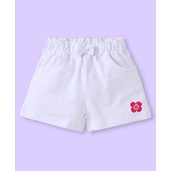 Babyhug Single Jersey Knit Frill Sleeves Top & Shorts Set with Floral Embroidery -  White & Light Blue