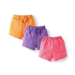 Babyhug Single Jersey Knit Shorts with Polka Dots & Bow Applique Pack of 3 - Pink & Purple