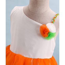 Babyhug Woven Sleeveless Tricolour Party Frock With Floral Applique - White Orange & Green