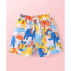 Babyhug Cotton Single Jersey Knit Mid Thigh Length Shorts with Animal Print & Stripes Pack of 3 - Blue & White