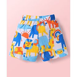 Babyhug Cotton Single Jersey Knit Mid Thigh Length Shorts with Animal Print & Stripes Pack of 3 - Blue & White