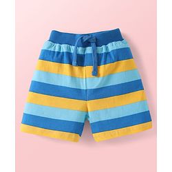Babyhug Cotton Single Jersey Knit Mid Thigh Length Shorts with Animal Print & Stripes Pack of 3 - Blue & White