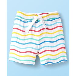 Babyhug Cotton Knit Mid Thigh Shorts with Sea Life Print & Stripes Pack of 3 - Yellow White & Light Blue