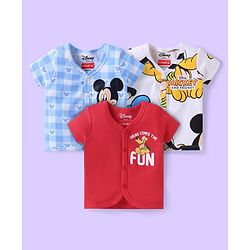 Babyhug Disney Interlock Knit Half Sleeves Jhablas with Mickey & Friends Graphics Pack of 3 - Blue Red & White