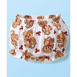 Babyhug 100% Cotton Knit Teddy Bear Polka Dot & Bow Printed Bloomers Pack of 3 - White & Red