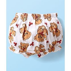 Babyhug 100% Cotton Knit Teddy Bear Polka Dot & Bow Printed Bloomers Pack of 3 - White & Red
