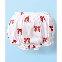 Babyhug 100% Cotton Knit Teddy Bear Polka Dot & Bow Printed Bloomers Pack of 3 - White & Red