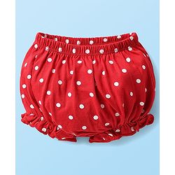 Babyhug 100% Cotton Knit Teddy Bear Polka Dot & Bow Printed Bloomers Pack of 3 - White & Red