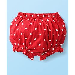 Babyhug 100% Cotton Knit Teddy Bear Polka Dot & Bow Printed Bloomers Pack of 3 - White & Red