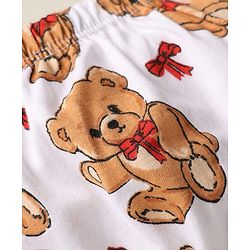 Babyhug 100% Cotton Knit Teddy Bear Polka Dot & Bow Printed Bloomers Pack of 3 - White & Red