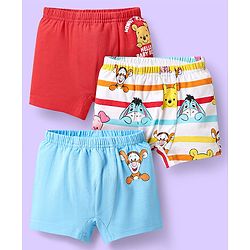Babyhug Disney Cotton Lycra Knit Trunks With Mickey & Friends Print Pack Of 3 - Red White & Light Blue