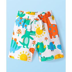 Babyhug Cotton Knit Mid Thigh Lenght Shorts with Dino Print & Stripes Pack of 3 - Yellow & White