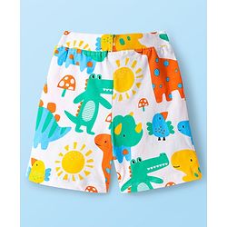 Babyhug Cotton Knit Mid Thigh Lenght Shorts with Dino Print & Stripes Pack of 3 - Yellow & White