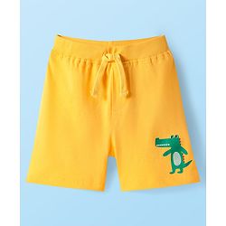 Babyhug Cotton Knit Mid Thigh Lenght Shorts with Dino Print & Stripes Pack of 3 - Yellow & White