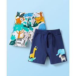 Babyhug Cotton Knit Mid Thigh Shorts with Animal Print Pack of 2 - Navy Blue & White
