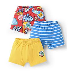Babyhug 100% Cotton Single Jersey Knit Trunks With Stripes & Animal Print Pack Of 3 - Red Light Blue & Yellow