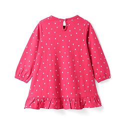 Babyhug Cotton Knit Full Sleeves Nighty with Frill Polka Dot & Bunny Print - Red