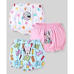 Babyhug Disney Cotton Knit Bloomers With Minnie Mouse Graphics - Pink Light Blue & White