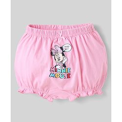 Babyhug Disney Cotton Knit Bloomers With Minnie Mouse Graphics - Pink Light Blue & White
