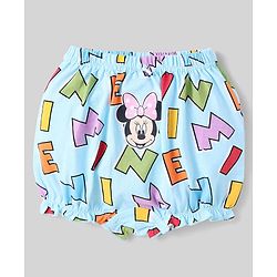 Babyhug Disney Cotton Knit Bloomers With Minnie Mouse Graphics - Pink Light Blue & White