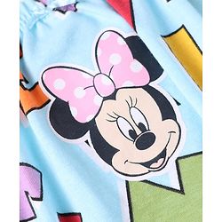 Babyhug Disney Cotton Knit Bloomers With Minnie Mouse Graphics - Pink Light Blue & White