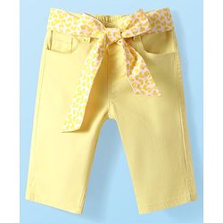 Babyhug Twill Woven Solid Capri with Stretch & Fabric Belt - Yellow