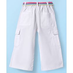 Babyhug Twill Woven Full Length Solid Color Flared Pants with Belt - White