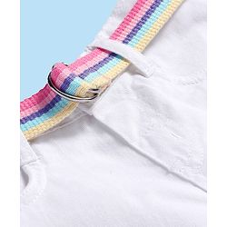 Babyhug Twill Woven Full Length Solid Color Flared Pants with Belt - White