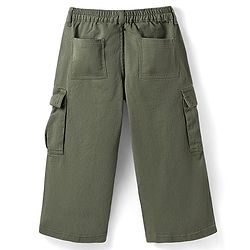 Babyhug Twill Woven Full Length Wide Leg Solid Color Trouser with Stretch - Olive Green